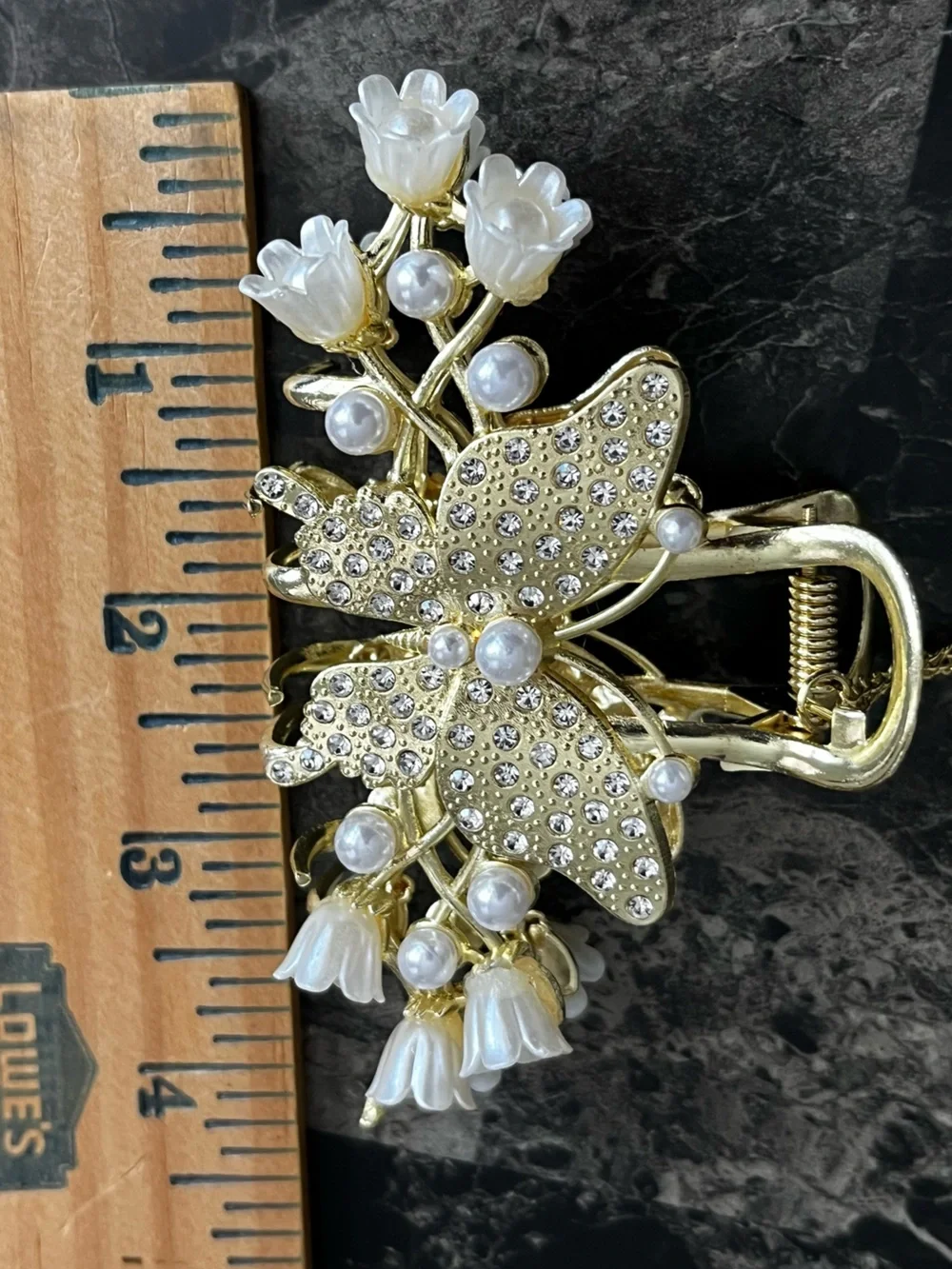 Gold Butterfly Pearl Flower Hair Claw Clip Elegant Women's Hair Claw Set of 2
